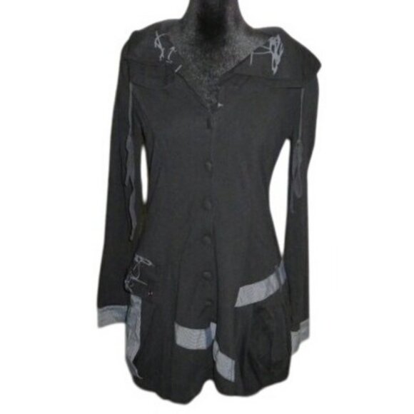 DZHavael Couture France Victorian Button Up Tunic Jacket Black & Gray Size Small - Picture 1 of 12
